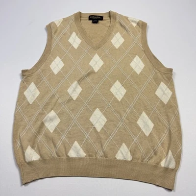 Chaleco Suéter Brooks Brothers Seda Algodón Argyle Cuello en V Beige Tostado Para Hombre Mediano Foto 1 de 4