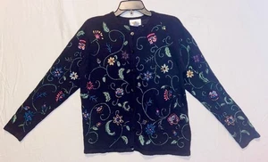 Talbots marineblau bestickt Blumen durchgehender Frontknopf Carigan Größe Small - Bild 1 von 8
