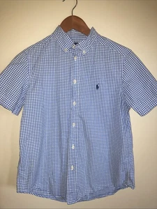 Ralph Lauren Boy’s Gingham S/S Button Up; Blue/White; Youth Large (14-16) - Picture 1 of 3