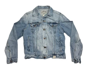 Abercrombie Fitch Jacket Distressed Denim Pockets Trucker Women’s Size Large - Picture 1 of 7