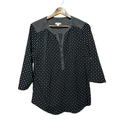 Blusa túnica Croft & Barrow negra blanca con estampado geométrico manga 3/4 talla L Foto 1 de 4