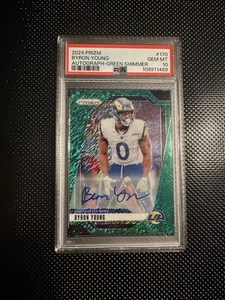 2024 Panini Prizm Byron Young Autographed 2/5 Green Shimmer Los Angeles Rams - Bild 1 von 2