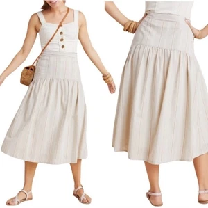 Falda midi a rayas Anthropologie Evonna US10 crema/bronceado cremallera lateral - Imagen 1 de 8