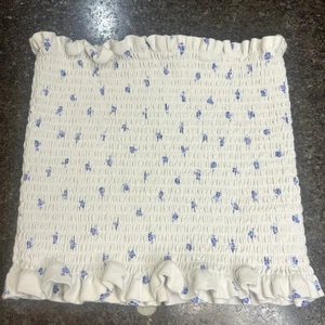 H&M Smocked Tube Top Cream blue Floral Medium - Picture 1 of 6