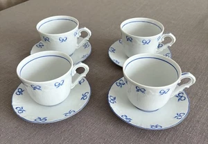 Vista Alegre Ruban Blue 4 Tea Cups & 4 Saucers ~ Made in Portugal - Picture 1 of 22