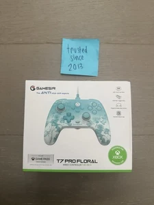 GameSir T7 Pro Wired PC / Xbox Game Controller NEW SEALED Blue Teal Flowers - Picture 1 of 3