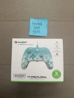 GameSir T7 Pro Wired PC / Xbox Game Controller NEW SEALED Blue Teal Flowers - Image 1 of 3