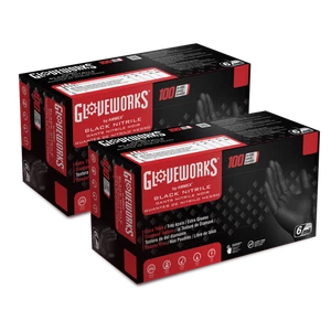 GLOVEWORKS 6mil Heavy Duty Black Nitrile Gloves for Automotive Mechanics XL, 200 - Foto 1 di 6