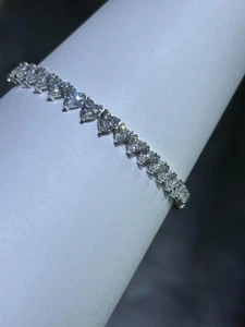 Platino Argento Sterling Bianco Zaffiro Forma Cuore Classico Braccialetto Tennis - Foto 1 di 18