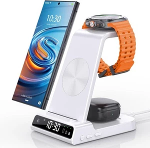 Bezprzewodowa ładowarka do stacji ładującej Samsung, telefon z systemem Android 3 w 1 biała - Zdjęcie 1 z 9
