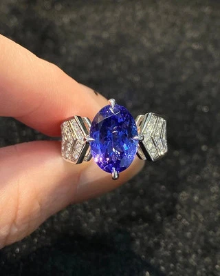 5.64Ct Oval Natural Tanzanite Diamond Wedding Ring 14K Real White Gold 6.5 7 8 - Image 1 of 4