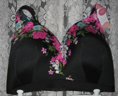 SUJETADOR DEPORTIVO CACIQUE LANE BRYANT COMFORT BLISS SIN WIRE 42i NEGRO FLORAL NUEVO CON ETIQUETAS Foto 1 de 3