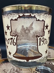 5 US Bicentennial Whiskey Low Ball Glasses Gold Rim Declaration of Independence - Picture 1 of 11