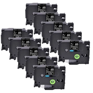 10PK Stencil Label Tape Black STe-141 for Brother P-Touch 18mm 3/4" Cassette - Picture 1 of 4