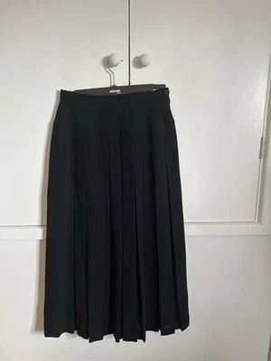 JAEGER Vintage 80's 90's Black Wool Pleated Lined  Midi Midaxi Skirt UK 8-10  - Image 1 of 4