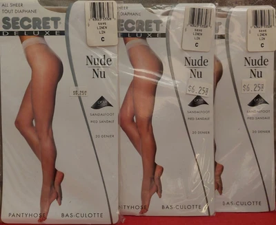 Vintage Pantyhose Secret Delux All Sheer 3 Pack 33$ Color Linen Size C BCM001 - Image 1 of 4