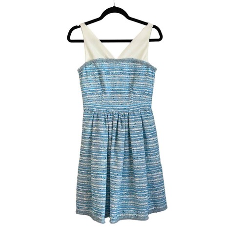 Mini abito senza maniche Boutique Moschino blu a righe tweed aderente e svasato taglia 4