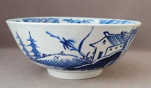 ANTIQUE BOW HAND PAINTED BLUE CHINESE PAGODA & WILLOW SCENE BOWL C1765-70 - Picture 1 of 8