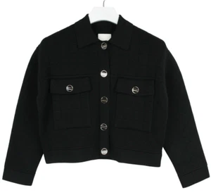 SANDRO Marcel Cardigan Women's MEDIUM Buttoned Polo Neck Quilted Black - Picture 1 of 10