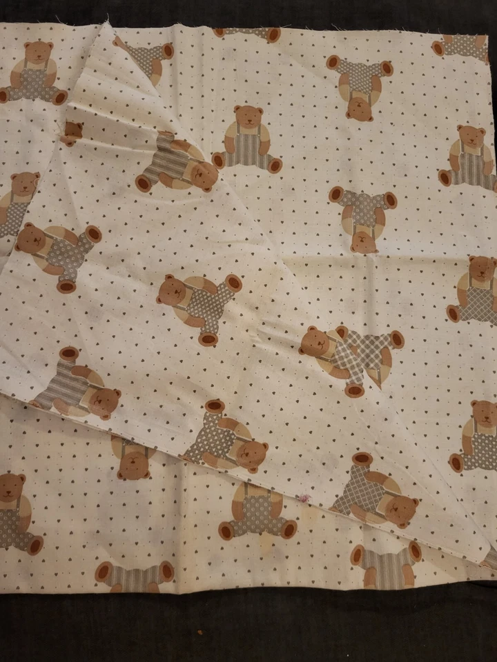 Vintage Nursery Teddy Bear  Fabric Ameritrix Print 2 Yards Hearts NOS - Image 1 of 1