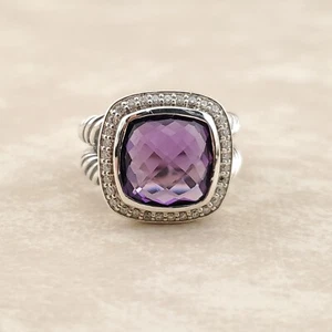David Yurman Sterling Silver 11mm Albion Ring Amethyst and Diamonds - Picture 1 of 6