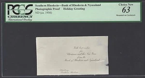 Rhodesia - Bank  Rhodesia & Nyasaland Holiday Greeting ND(1956) Photograph Proof - Picture 1 of 2