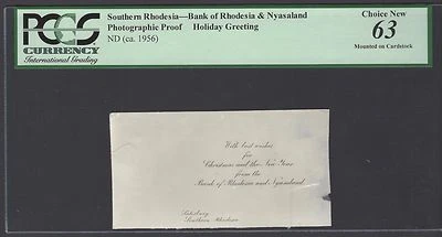 Rhodesia - Bank  Rhodesia & Nyasaland Holiday Greeting ND(1956) Photograph Proof - Image 1 of 2