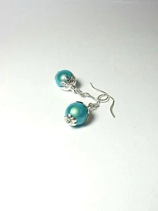 Ohrhänger Ohrringe Miracle Perle Cateye Cat Eye 3 D Hellblau  925er Silber NEU - Bild 1 von 2