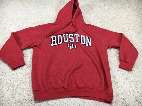 Houston Cougars Sweatshirt Mens Medium Red Long Sleeve Hoodie Embroidered Logo Cover