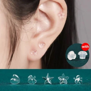 6Pair Clearplastic/Acrylic Transparent/Clear Earrings Work/School Invisible Stud - Picture 1 of 14