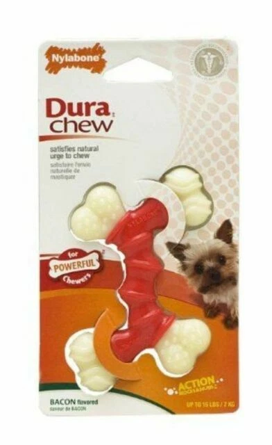 2x Nylabone DuraChew Double Bone Bacon Petite Dog Chew Toy