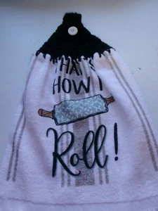 BLACK Yarn Crochet THAT'S HOW I ROLL Print Cotton Kitchen Towel - Picture 1 of 1