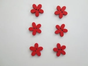 NEW 5/8 inch Red Flower Floral Sewing Buttons Wooden Scrapbooking Two Hole QTY 6 - Picture 1 of 1
