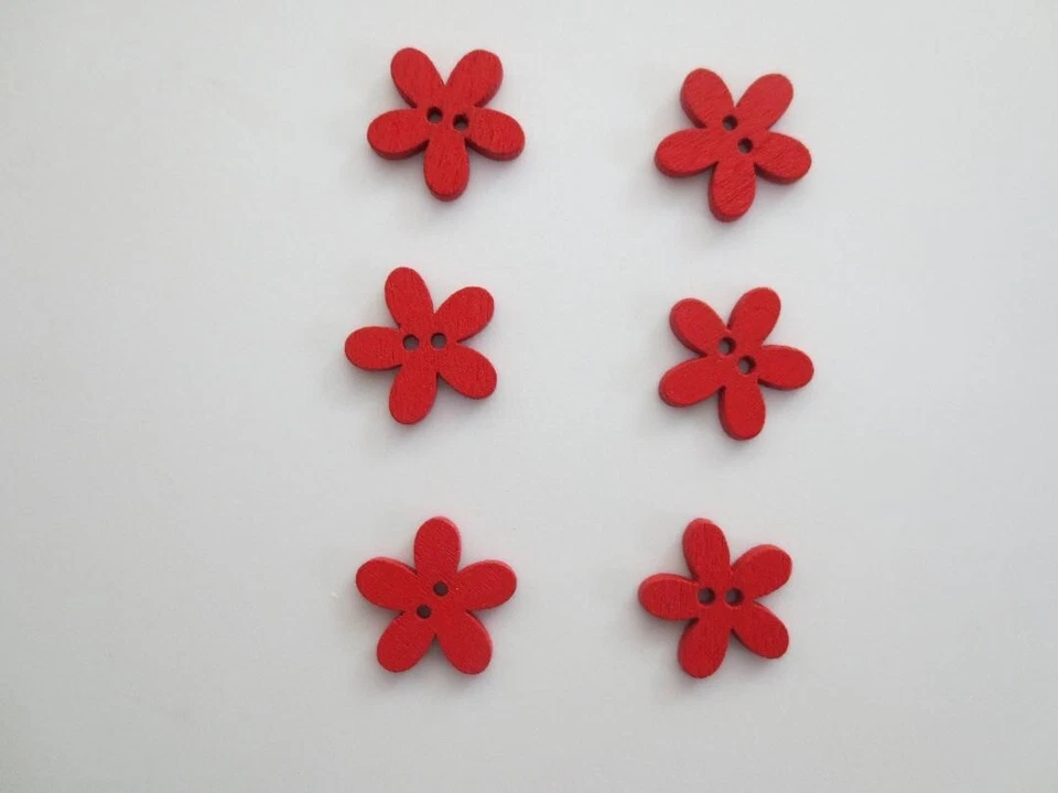 NEW 5/8 inch Red Flower Floral Sewing Buttons Wooden Scrapbooking Two Hole QTY 6 - Image 1 of 1