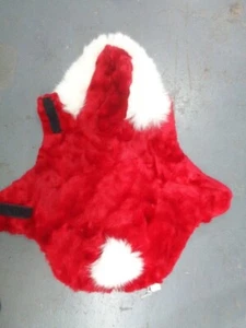 SHOWROOM NEW RED SHEARED RABBIT & FOX FUR DOG SANTA COAT W/HOOD - Picture 1 of 1