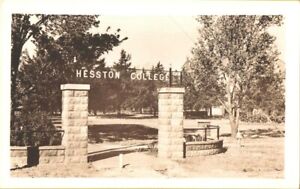 Hesston College KS Larks Entrance Walkway Park Vtg Real Picture Postcard Kansas