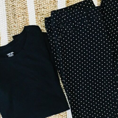 Cherokee black polka dot pants cotton jeggings and long sleeve shirt top 12