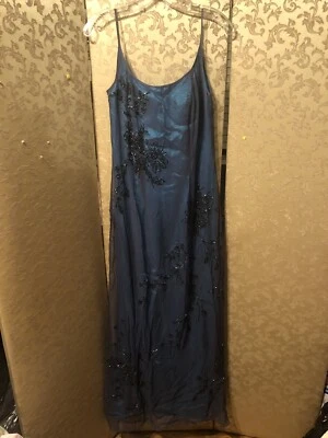 Sue Wong ноктюрн винтажный Y2K синий цветочный бисером длинное платье размер 6 читать - Изображение 1 из 4