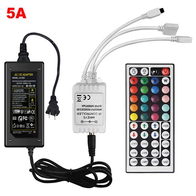 44Key IR Remote Controller+12V 5A Adapter For 2835 3528 5050 RGB LED Strip Light - Image 1 of 4