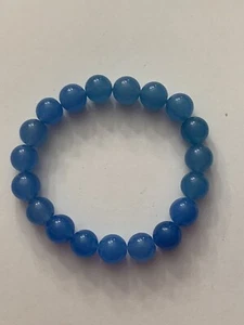Beautiful 12mm Jade Sea Blue Jade Bead Bracelet-B50106 - Picture 1 of 2