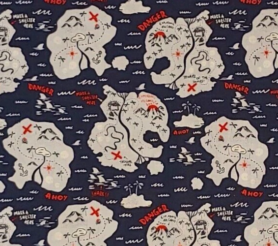 Treasure Island Pirates Fabric TIMELESS TREASURES Quilters Cotton HALF YARD - Image 1 of 3