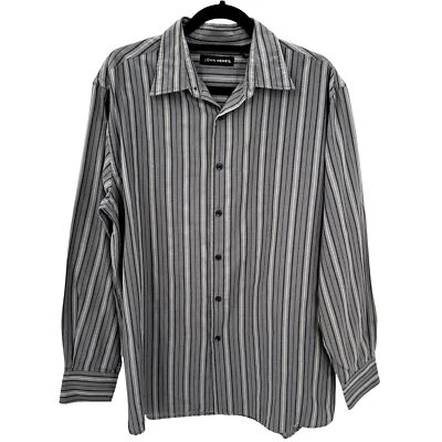 Camisa John Henry Para Hombres Gris Rayas Abotonada Manga Larga Mezcla Algodón/Poliéster L  Foto 1 de 4