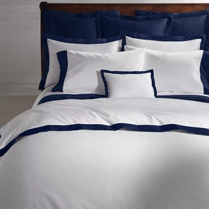 Ralph Lauren RL Organic Sateen Border King Duvet Cover $470 Polo Navy - Picture 1 of 10