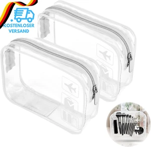 2 Stück Tragbare Kulturbeutel Flugzeug PVC Kosmetiktasche Wasserdicht Durchsicht - Bild 1 von 12