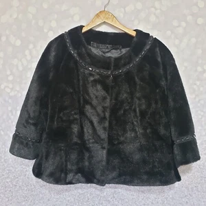 Terry Lewis Womens Med/Large Faux Fur Black Bolero Cropped Jacket Coat  - Picture 1 of 15