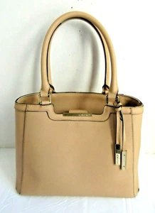Calvin Klein Shoulder Bag Taupe Leather Purse Designer Womens Handbag - Picture 1 of 9