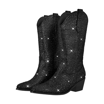 Women's Western Cowboy Boots Rhinestone Glitter Crystal Mid Calf Boots Size US12 - Image 1 of 4