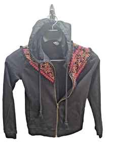 Anthropologie Akemi Kin Boho Hoodie Full Zip Black Embroidered Beaded  Size XS  - Picture 1 of 10