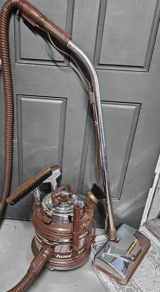 Vtg Brown Filter Queen Canister Vacuum Cleaner w/ Attachments Model K31X  Tested - Image 1 of 4