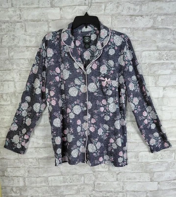 Laura Ashley Floral Pajama Top Women Large Gray Pink Buttons Cottagecore - Image 1 of 4
